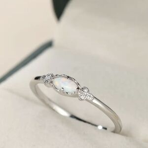 NEW- Dainty Sterling Silver Opal Ring